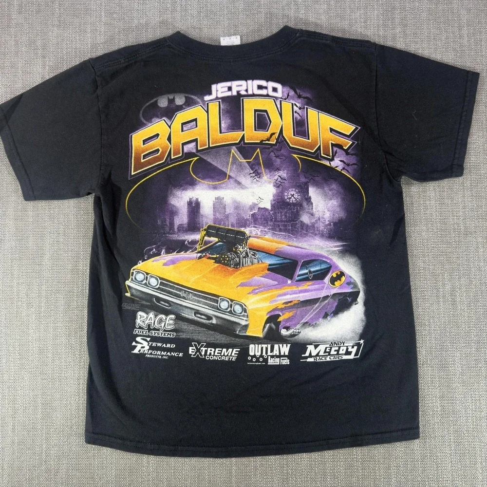 Jerico Balduf Batman Shirt Youth Medium Black Race Car Racing Graphic Tee Gildan